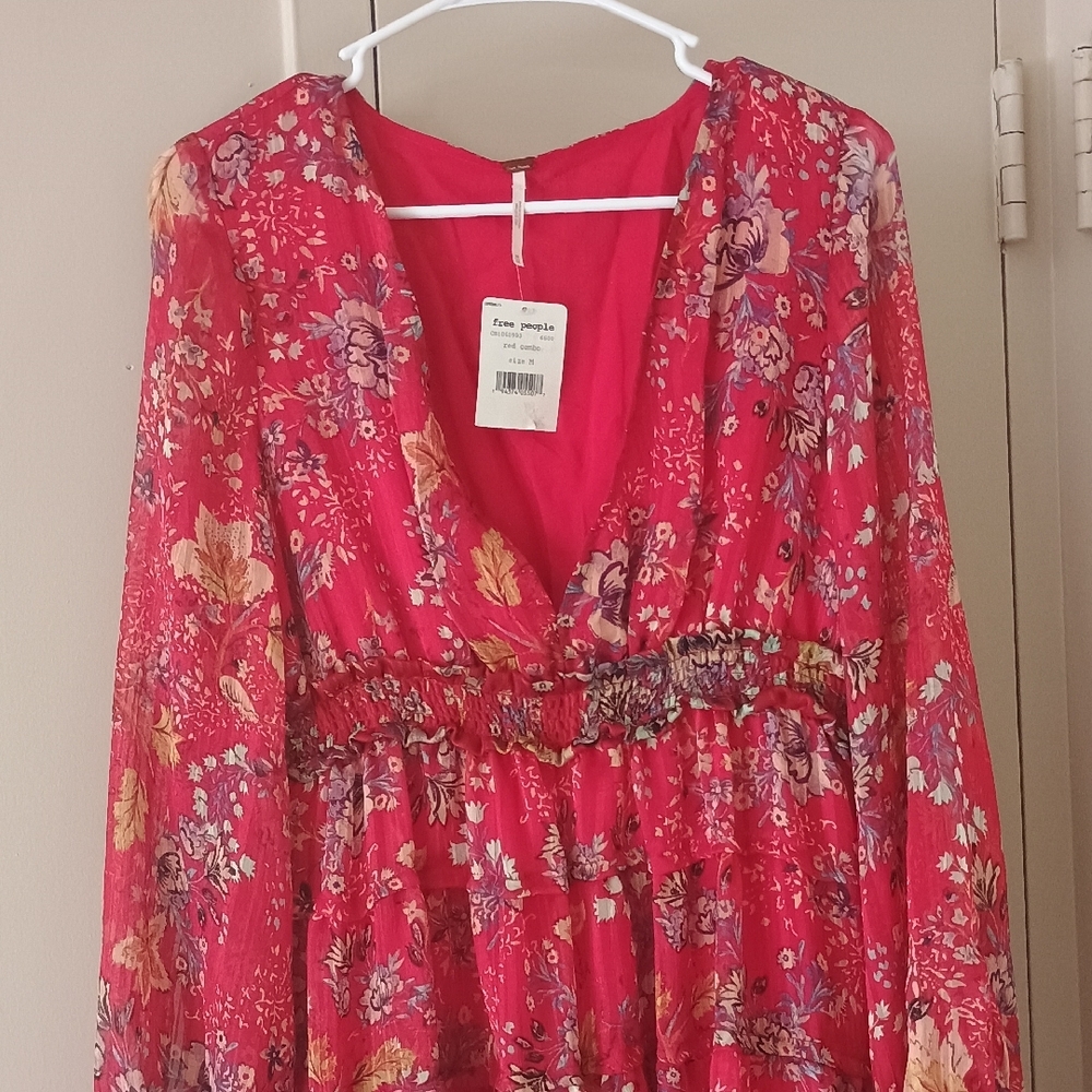 Free People Bold Red Floral Print Mini Dress - Picture 4 of 4